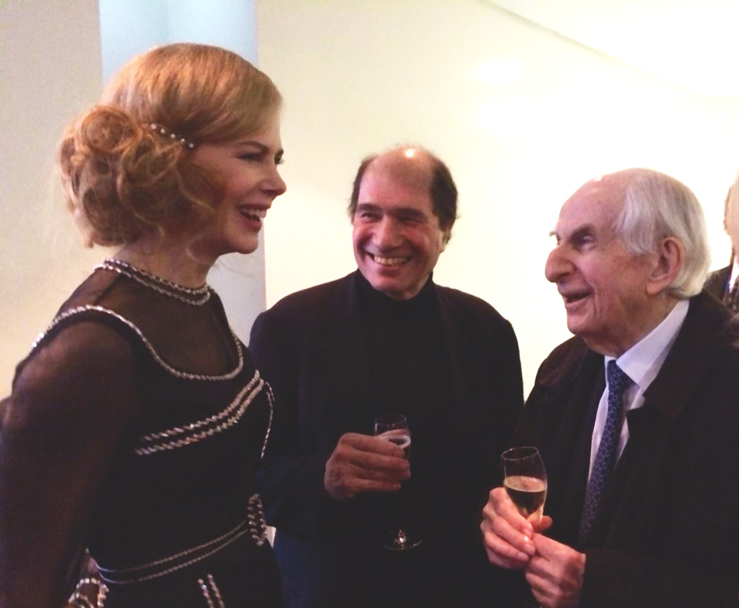 Michael Bond (right) with Michael Berkeley and Nicole Kidman at the Paddington premiere