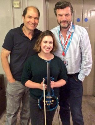 Michael Berkeley (left), Chloë Hanslip and Petroc Trelawny at the Violin Concerto Proms rehearsal in July 2016